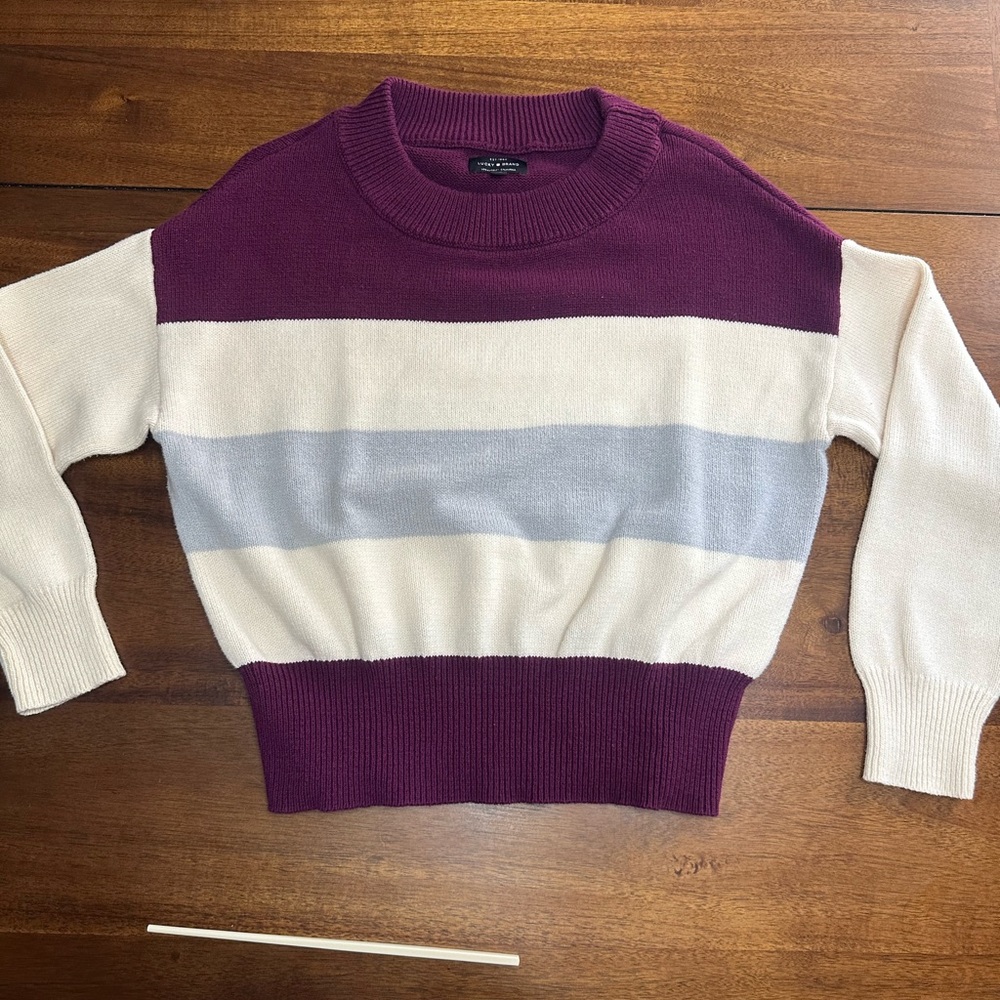 Lucky Brand Colorblock Sweater - Plum, Light Gray, and Cream: Size Medium